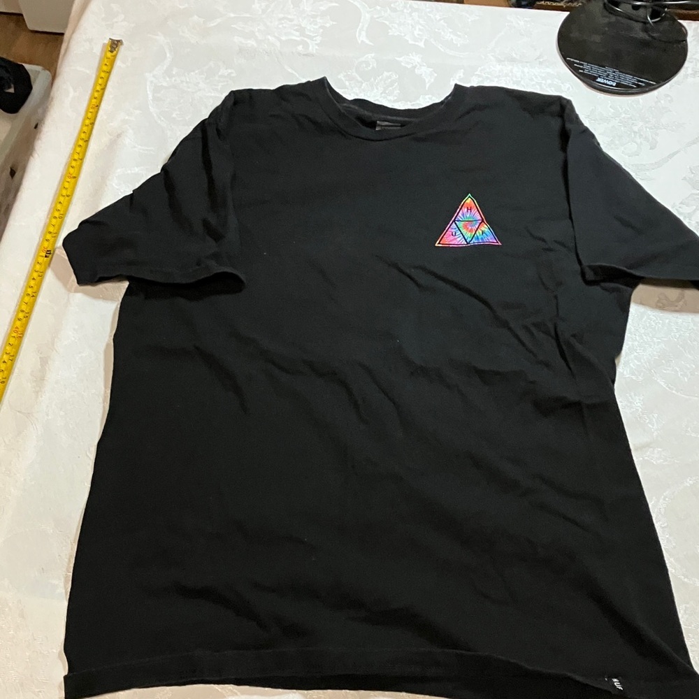HUF Black Tee with Colorful Triangle Graphic